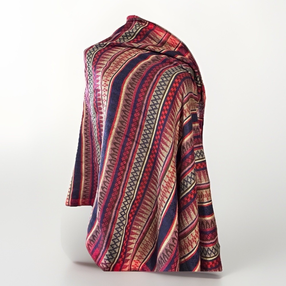 Large Boho Tribal Stripe Fringe Wrap Scarf Shawl Navy Red Cream 32x64 Unbranded - Picture 2 of 5